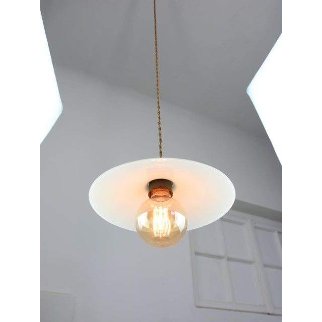 White Mid-Century Italian Ceramic and Brass Pendant Lamp For Sale - Image 8 of 14