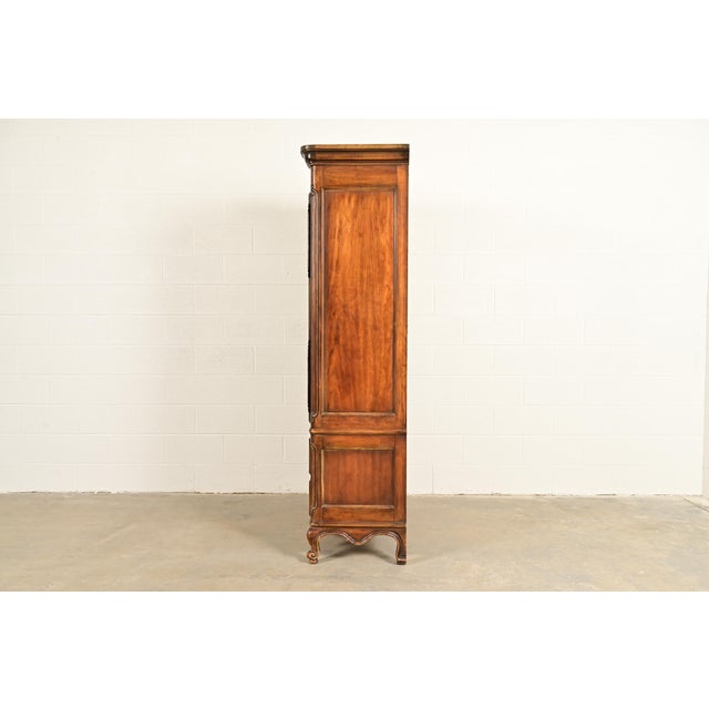 Drexel Heritage French Provincial Louis XV Carved Walnut Armoire Dresser or Linen Press For Sale - Image 13 of 16