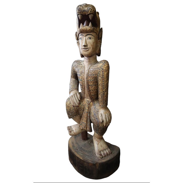 Traditional Hand Carved Burmese Court Performer or Nat Statue For Sale - Image 3 of 11
