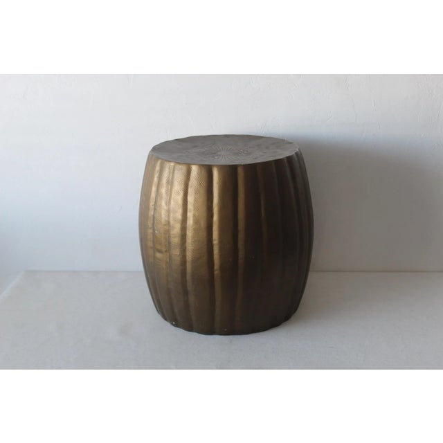 Pleated Bronze Finish Aluminum Barrel Style Garden Stool Mid-Century For Sale - Image 12 of 12