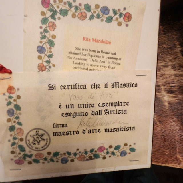 Traditional 2001 Savelli Roma Micro Mosaic Flowers in a Vase With Certificate, Framed For Sale - Image 3 of 5