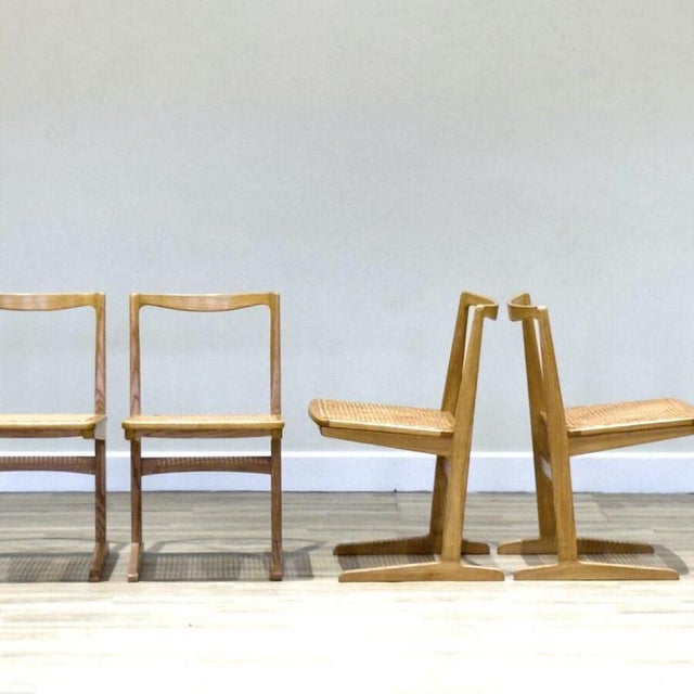 Wood Mid-Century Modern Elm Circular Dining Table and Rattan Chairs, 1960s, Set of 5 For Sale - Image 7 of 11