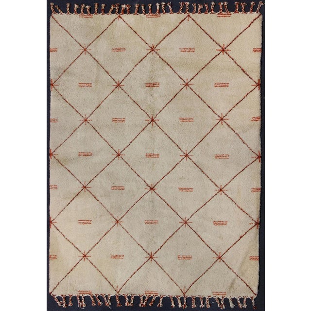 Ivory Background Vintage Large Moroccan Rug With Orange/Brown Diamond Pattern 9′ × 12′ For Sale - Image 10 of 10