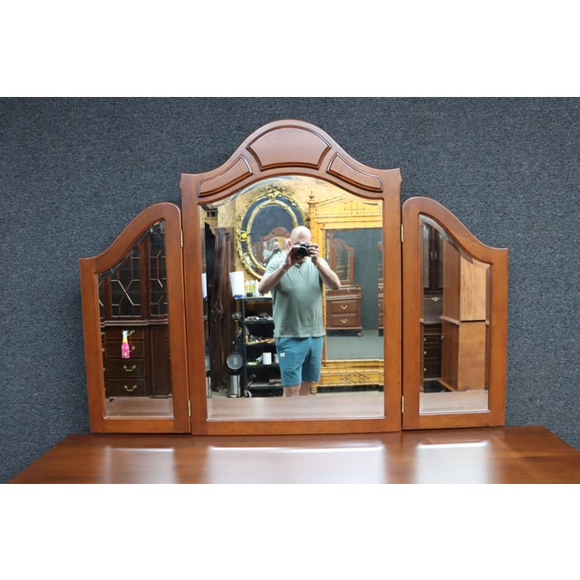 Dutch Designs Cherry Dresser With Tri-Fold Mirror For Sale - Image 4 of 13