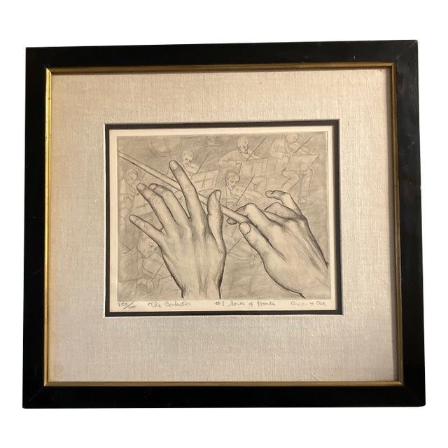 1940’s Original Drypoint Etching “The Conductor” by Rozelle Hellenberg Osk For Sale