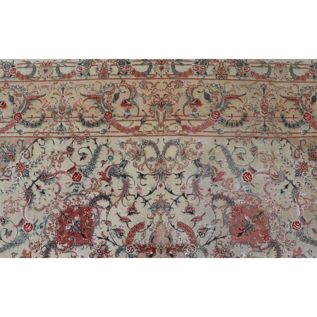 White Wool & Silk Vintage Fine Tabriz Design Medallion Rug With Intricate Florals For Sale - Image 8 of 12