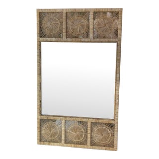 Vintage Palm Beach Spun Woven Wicker Rattan Sunburst Starburst Wall Mirror Large For Sale