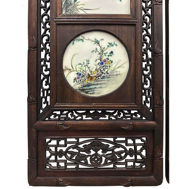Antique Chinese Hand Painted Porcelain Panels -Wall Hanging, Set of 4 For Sale - Image 4 of 11