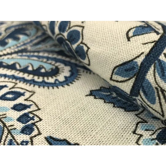 54" wide Clarence House Cassandra linen Jacobean floral drapery upholstery fabric in blue and white. Price is per yard....