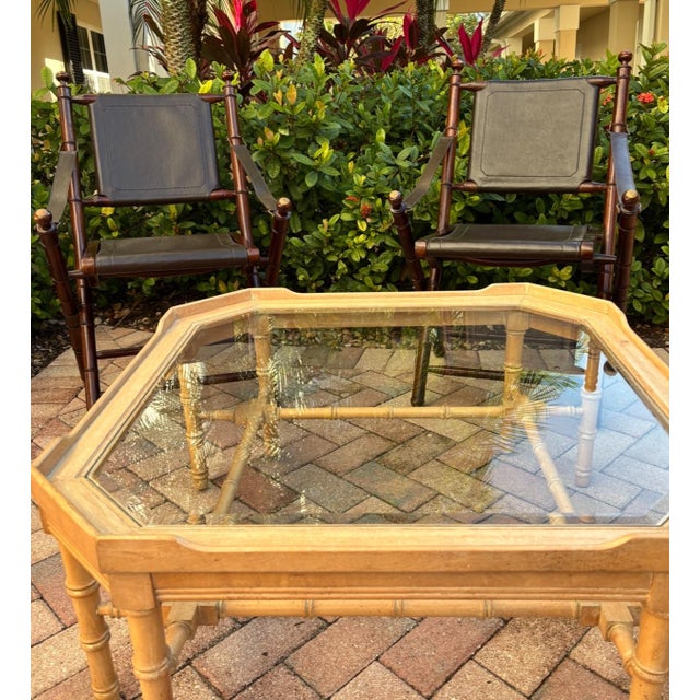 Mid 20th Century Beautiful Vintage Mid-Century Faux Bamboo Coffee Table With Glass Top For Sale - Image 5 of 7