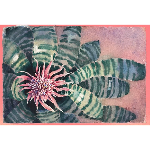 1980s Sarah Brandt Bromeliad Botanical Watercolor For Sale - Image 4 of 4