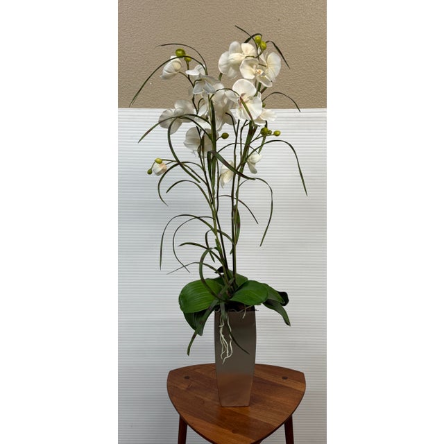 Silk Flower Arrangement of Orchids in Vase For Sale In San Francisco - Image 6 of 12