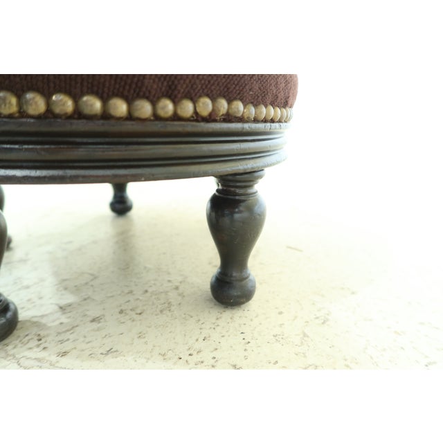 Round Antique Victorian Footstool W. Needlepoint Chairish