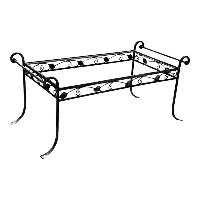 Vintage Salterini Art Nouveau Wrought Iron Garden Patio Rectangular Coffee Table For Sale