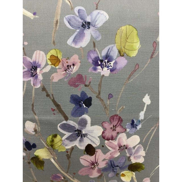Pair of 20" Square Pillows With Delicate Bird & Violet Floral Pattern on a Periwinkle Blue Background - Made in Uk. For Sale In Dallas - Image 6 of 9