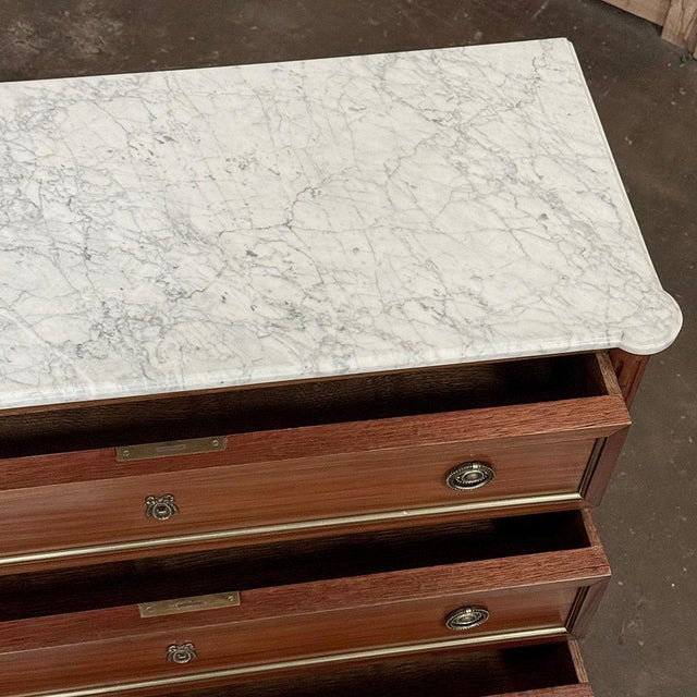 Antique French Louis XVI Mahogany Commode With Carrara Marble Top For Sale - Image 16 of 17