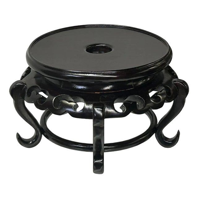 5.75" Oriental Black Brown 5 Legs Round Wood Stand Riser Easel For Sale