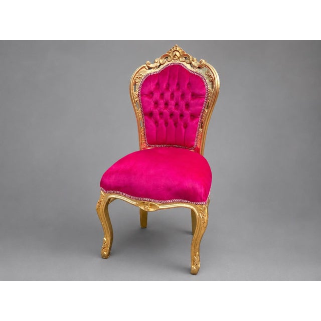 French Late 20c Louis XVI Gold Beech Fuchsia Red Chairs-Pair For Sale - Image 3 of 7