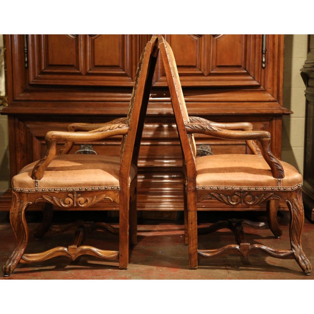 Pair of 18th Century French Louis XV Needlepoint Armchairs With Leather Seats For Sale - Image 9 of 10