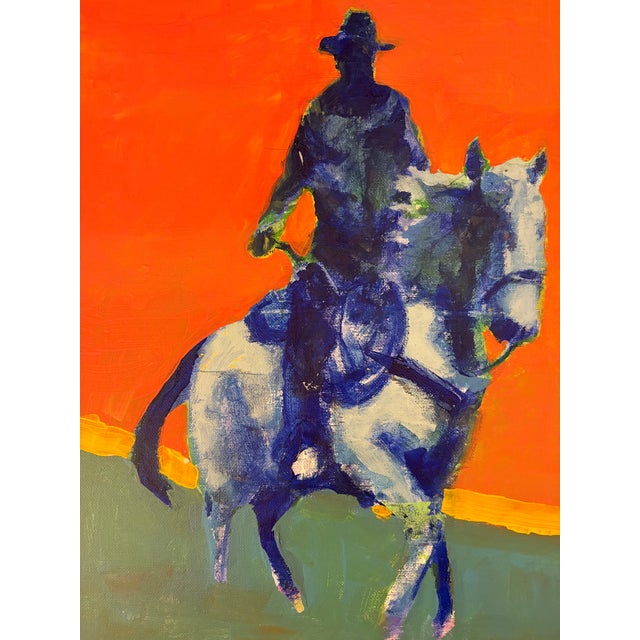 Paint Cowboy in Blue and Orange Painting by Joseph Christy For Sale - Image 7 of 7