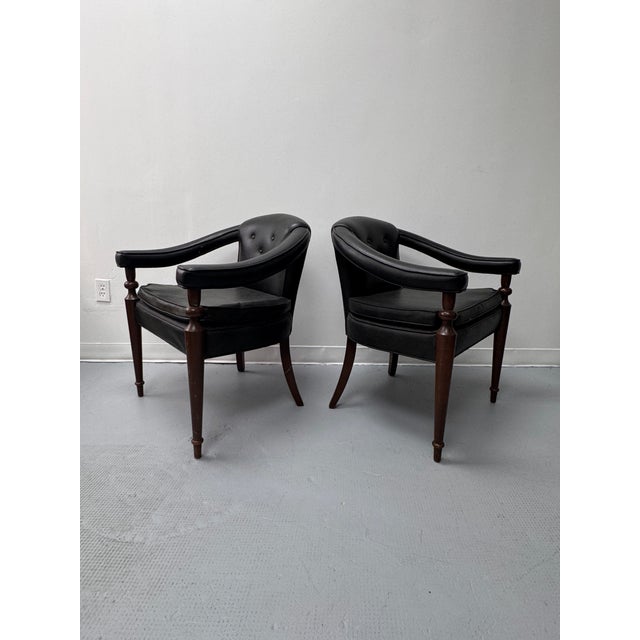 Vintage Tufted Leather Barrel-Back Tub Armchairs, Pair, C. 1970s For Sale In Miami - Image 6 of 18