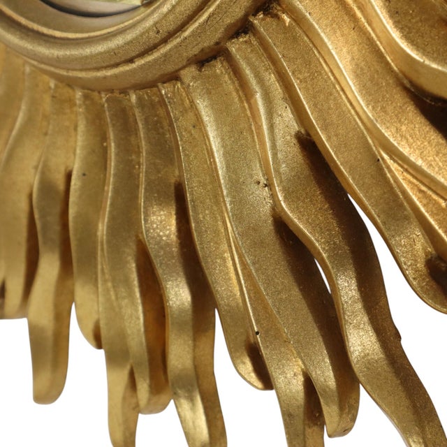 Vintage Gold-Leaf Gilt Sunburst Convex Mirror, 1960s For Sale - Image 16 of 18