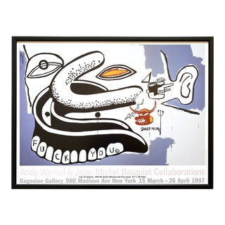 Andy Warhol & Jean Michel Basquiat Vintage 1997 Lithograph Print Framed Pop Art Exhibition Poster " F**k You Dentures " 1984 For Sale