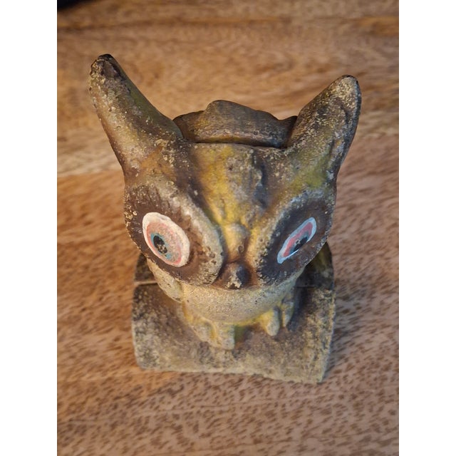 Vintage Cast Iron Owl on Stump Still Bank Gold Finish 3.7" Moore Pg 90 #599 For Sale - Image 9 of 18