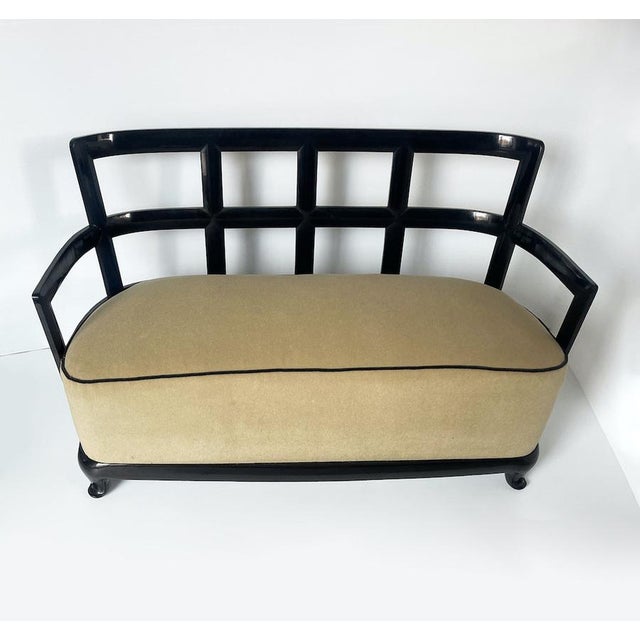 Sofa in Grid Lacquered Wood, 1930s For Sale - Image 4 of 14