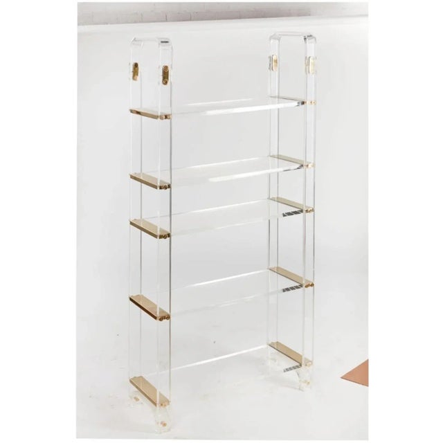 Metal 1970s Vintage Lucite & Brass Etagere in the style of Charles Hollis Jones For Sale - Image 7 of 12