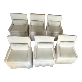 Rh Belgian Track Arm Slipcovered Dining Chairs in White Perennials Performance Linen - Set of 6 For Sale