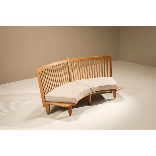1960s Curved Oak Sofa by Guillerme et Chambron, France, 1960s For Sale - Image 5 of 18