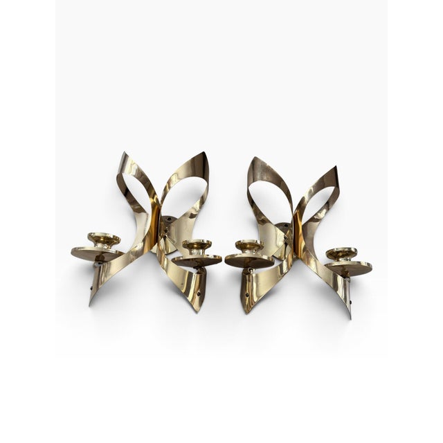 Vintage Mascot Pat Pending Gold Tone Mid-Century Modern Wall Candle Sconces, Pair For Sale - Image 4 of 6