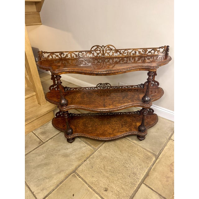 Antique Victorian Figured Walnut 3-Tier Whatnot, 1860 For Sale - Image 4 of 8
