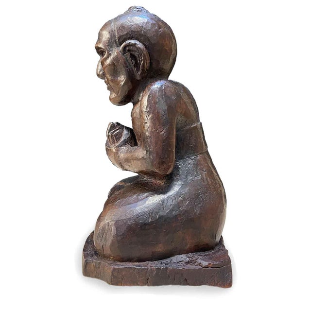Burmese Monk in Carved Wood, Early 1900s For Sale - Image 4 of 8