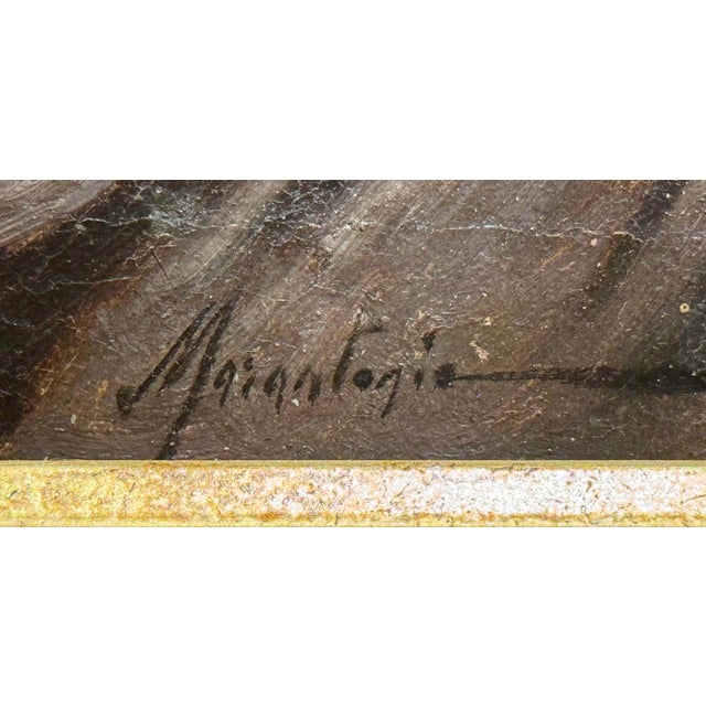 19th C. French “Monks Drinking” Oil on Board Painting in Carved Gilt Frame For Sale - Image 4 of 10