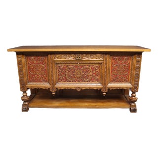 Christian Krass Renaissance Revival Carved Oak Sideboard For Sale