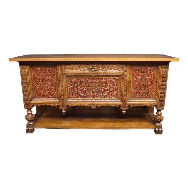 Christian Krass Renaissance Revival Carved Oak Sideboard For Sale