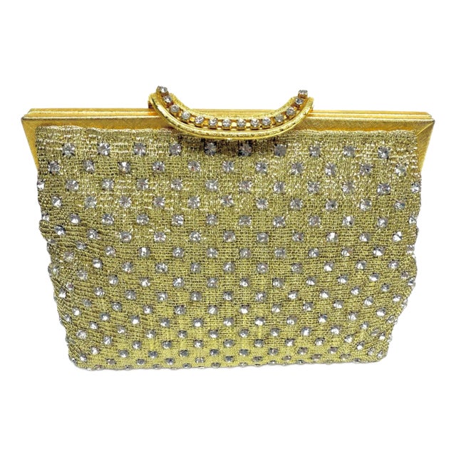 Vintage Gold Mesh Rhinestone Evening Purse by Walborg For Sale