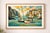 Coastal-inspired artwork featuring a vibrant harbor scene with stylized boats, textured brushwork, and layered geometric...