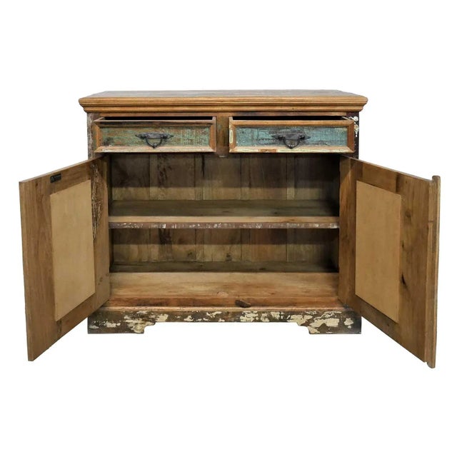 1990s Farmhouse Style Distressed Reclaimed Wood 2-Door Cabinet For Sale - Image 5 of 8