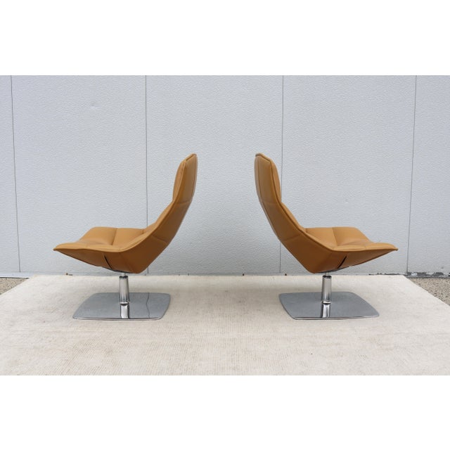 Modern Contemporary Knoll Jehs+Laub Swivel Lounge Chairs in Tan Leather - A Pair For Sale - Image 10 of 18