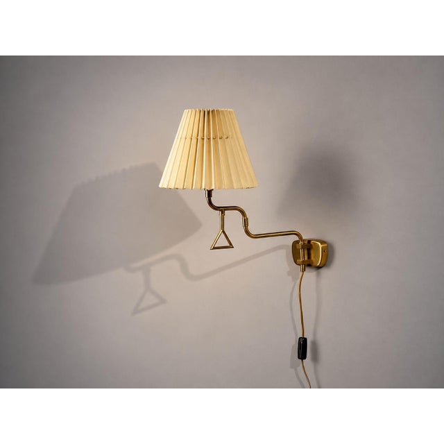 Mid-Century Modern 1970s Armaturhantverk Tibro, Wall Light, Brass, Pleated Fabric For Sale - Image 3 of 13