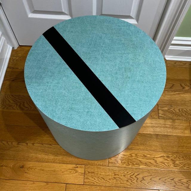 1980s 1980 Teal Blue Formica Medium Tall Pedestal For Sale - Image 5 of 7