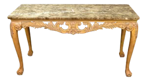 Chippendale Style Marble Mahogany Entry/Console Table