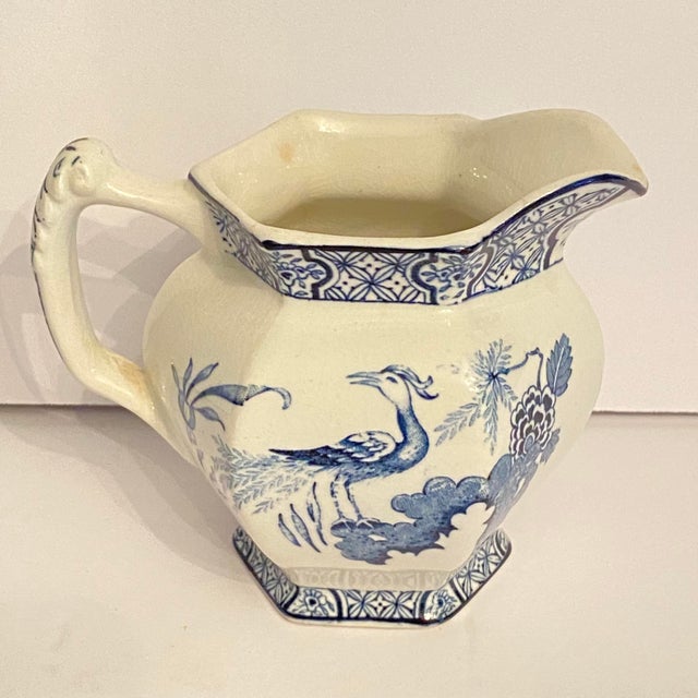 Antique Wood & Sons Yuan Hexagonal Creamer Pitcher 1920's Blue and White For Sale - Image 11 of 12