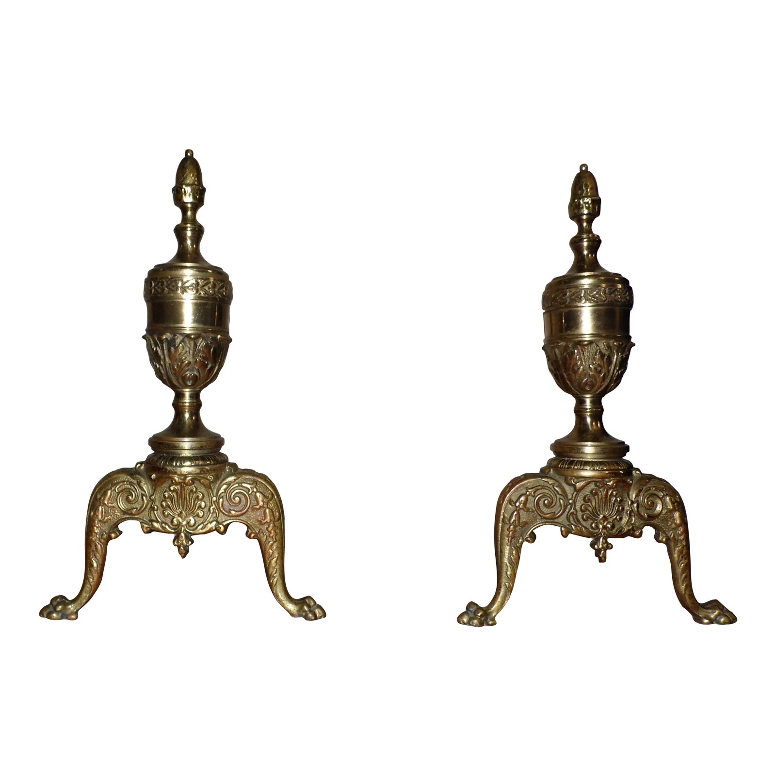 Antique Pair English Bellows Brass Fireplace Andirons Fire Dogs Log Holders Chairish