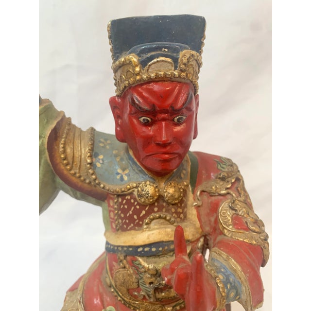 1920s Seated Warrior Adorned With Dragons Hand-Carved For Sale - Image 5 of 12