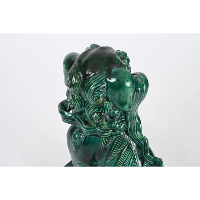 Large Antique Chinese Glazed Green Ceramic Lion Foo Dog, Early 20th Century For Sale - Image 9 of 16