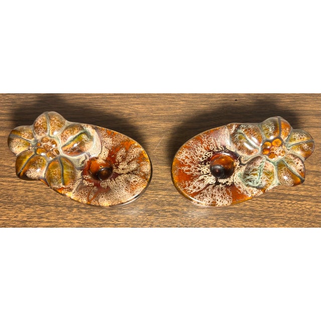 Up for sale is a Pair of Vintage 1960’s American Mid Century Modern Brown Ceramic Drip Glaze Flower Bowl Form Votive...